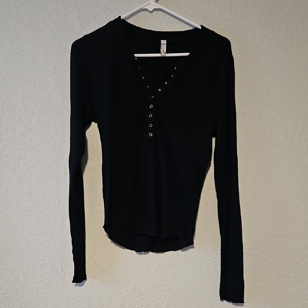 Free People Black Long Sleeve Blouse